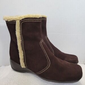 Naturalizer Arden Suede Faux Fur Womens Size 9.5 Chocolate Ankle Side Zip Boots